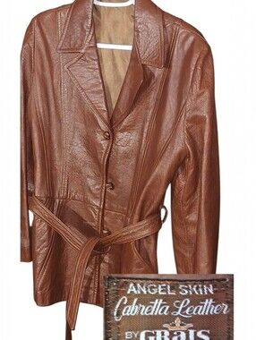 Vintage 70s Grais Angel Skin Leather Jacket Belted Blazer Cognac Brown Coat M
